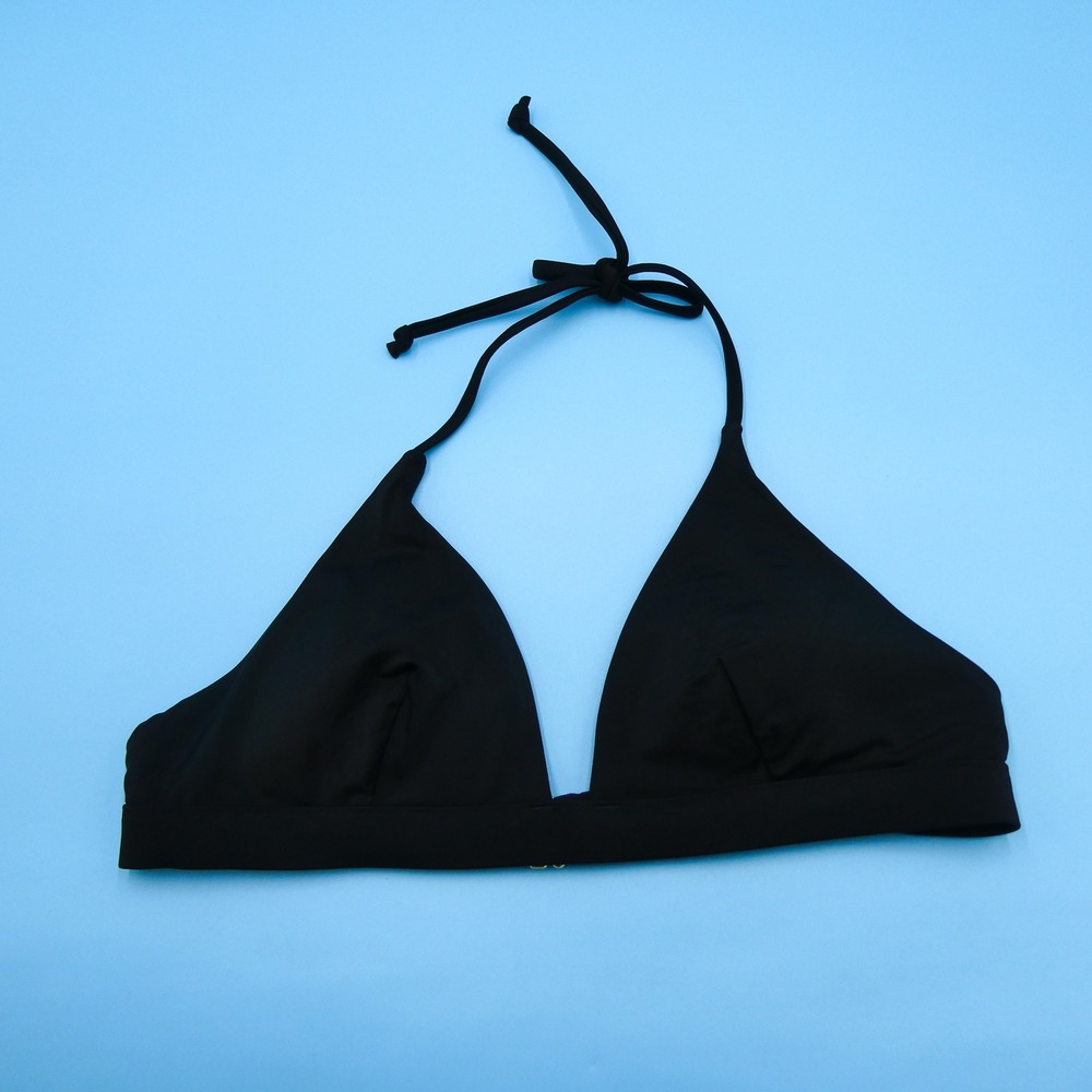 Victoria's Secret Bikini Top Womens Large Triangle Halter‎ Black Gold Logo Nylon